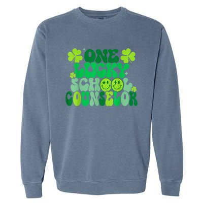 Funny Patrick's Day, Groovy Teacher One Lucky School Counselor Garment-Dyed Sweatshirt