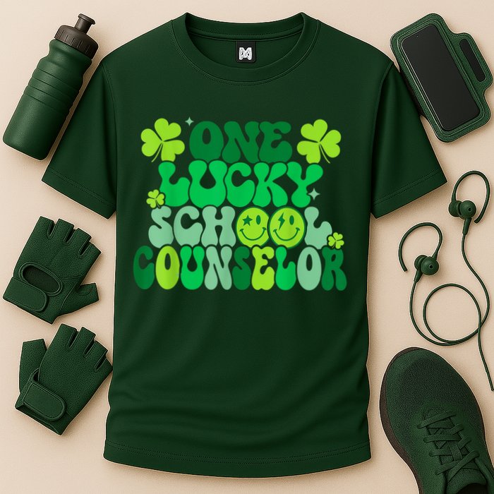 Funny Patrick's Day, Groovy Teacher One Lucky School Counselor Cooling Performance Crew T-Shirt