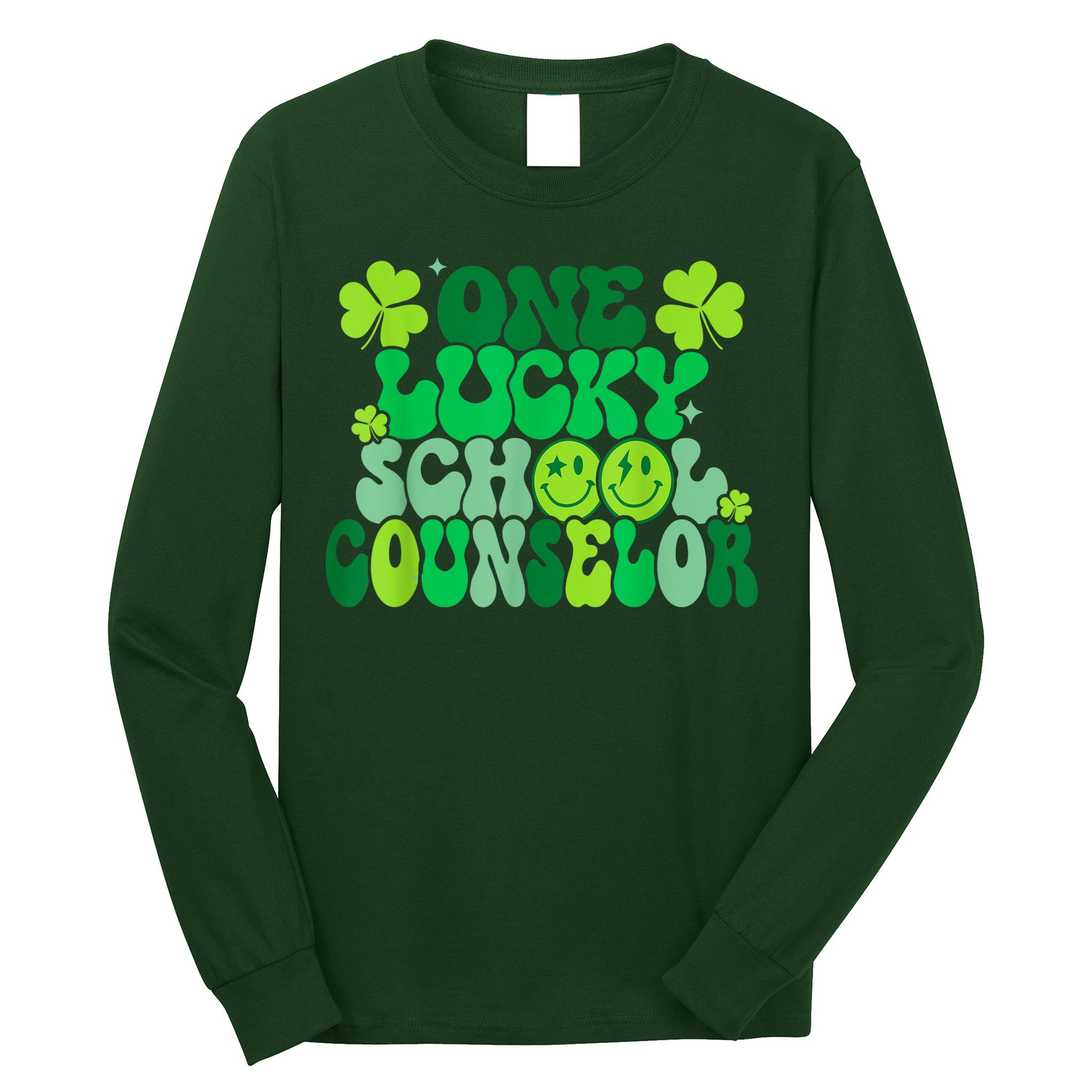 Funny Patrick's Day, Groovy Teacher One Lucky School Counselor Long Sleeve Shirt