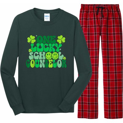 Funny Patrick's Day, Groovy Teacher One Lucky School Counselor Long Sleeve Pajama Set