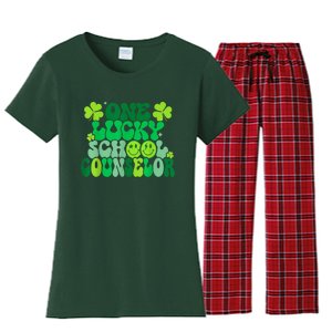 Funny Patrick's Day, Groovy Teacher One Lucky School Counselor Women's Flannel Pajama Set