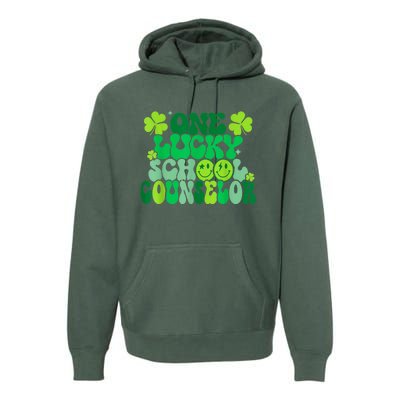 Funny Patrick's Day, Groovy Teacher One Lucky School Counselor Premium Hoodie