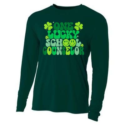 Funny Patrick's Day, Groovy Teacher One Lucky School Counselor Cooling Performance Long Sleeve Crew