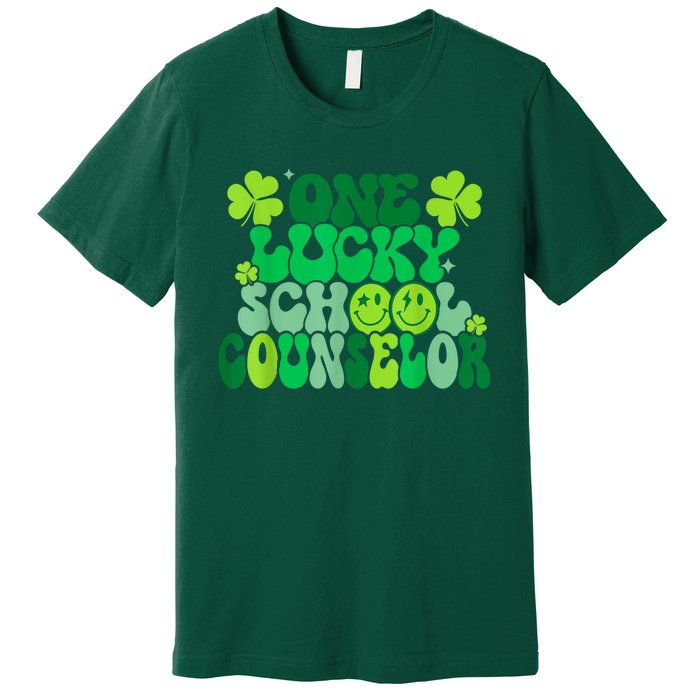 Funny Patrick's Day, Groovy Teacher One Lucky School Counselor Premium T-Shirt