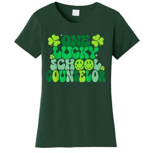 Funny Patrick's Day, Groovy Teacher One Lucky School Counselor Women's T-Shirt