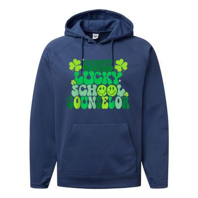 Funny Patrick's Day, Groovy Teacher One Lucky School Counselor Performance Fleece Hoodie