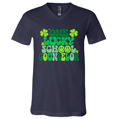 Funny Patrick's Day, Groovy Teacher One Lucky School Counselor V-Neck T-Shirt