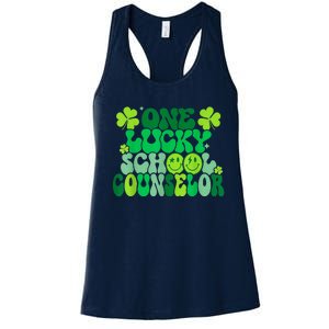 Funny Patrick's Day, Groovy Teacher One Lucky School Counselor Women's Racerback Tank