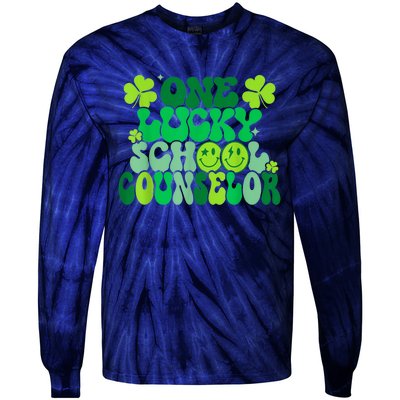 Funny Patrick's Day, Groovy Teacher One Lucky School Counselor Tie-Dye Long Sleeve Shirt