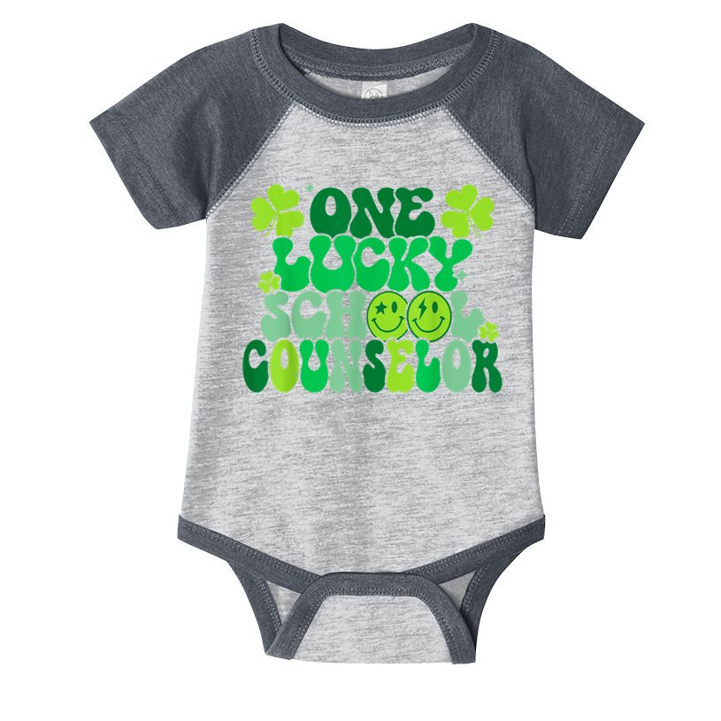 Funny Patrick's Day, Groovy Teacher One Lucky School Counselor Infant Baby Jersey Bodysuit
