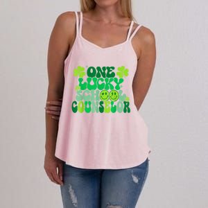 Funny Patrick's Day, Groovy Teacher One Lucky School Counselor Women's Strappy Tank