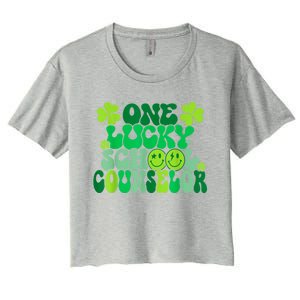 Funny Patrick's Day, Groovy Teacher One Lucky School Counselor Women's Crop Top Tee