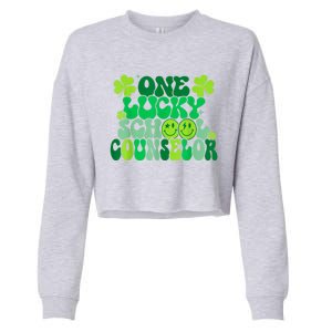 Funny Patrick's Day, Groovy Teacher One Lucky School Counselor Cropped Pullover Crew