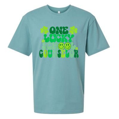 Funny Patrick's Day, Groovy Teacher One Lucky School Counselor Sueded Cloud Jersey T-Shirt