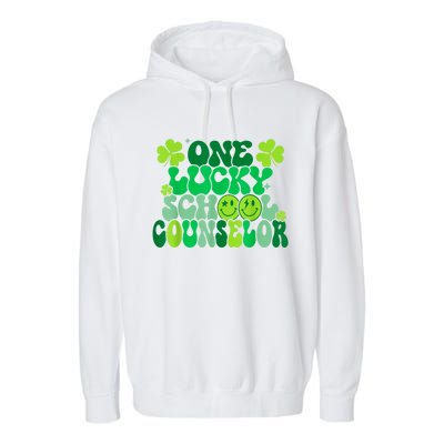 Funny Patrick's Day, Groovy Teacher One Lucky School Counselor Garment-Dyed Fleece Hoodie