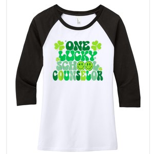 Funny Patrick's Day, Groovy Teacher One Lucky School Counselor Women's Tri-Blend 3/4-Sleeve Raglan Shirt