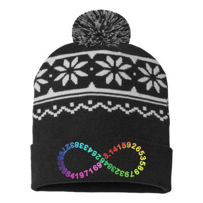 Funny Pi Day Math Digits of Pi Infinity Rainbow USA-Made Snowflake Beanie