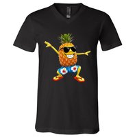 Funny Pineapple Dance Tropical And Playful Design V-Neck T-Shirt