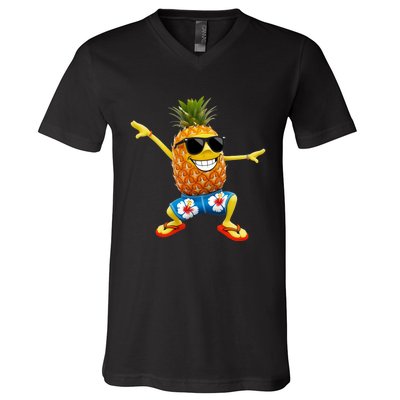 Funny Pineapple Dance Tropical And Playful Design V-Neck T-Shirt