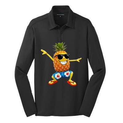 Funny Pineapple Dance Tropical And Playful Design Silk Touch Performance Long Sleeve Polo