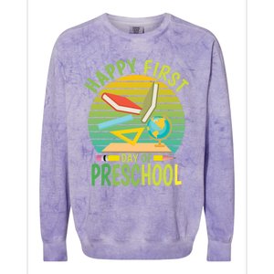 Funny Preschool Design Happy First Day Of Preschool Gift Colorblast Crewneck Sweatshirt