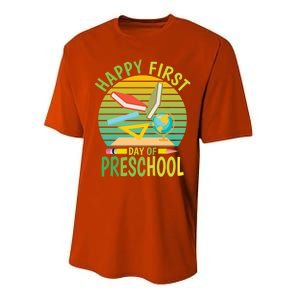 Funny Preschool Design Happy First Day Of Preschool Gift Performance Sprint T-Shirt