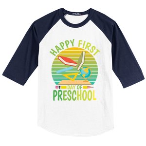 Funny Preschool Design Happy First Day Of Preschool Gift Baseball Sleeve Shirt