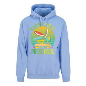 Funny Preschool Design Happy First Day Of Preschool Gift Unisex Surf Hoodie