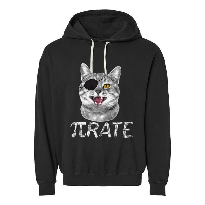 Funny Pi Day Math Science Cat Pirate Garment-Dyed Fleece Hoodie