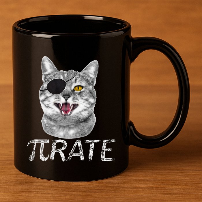 Funny Pi Day Math Science Cat Pirate 11oz C Handle Ceramic Mug