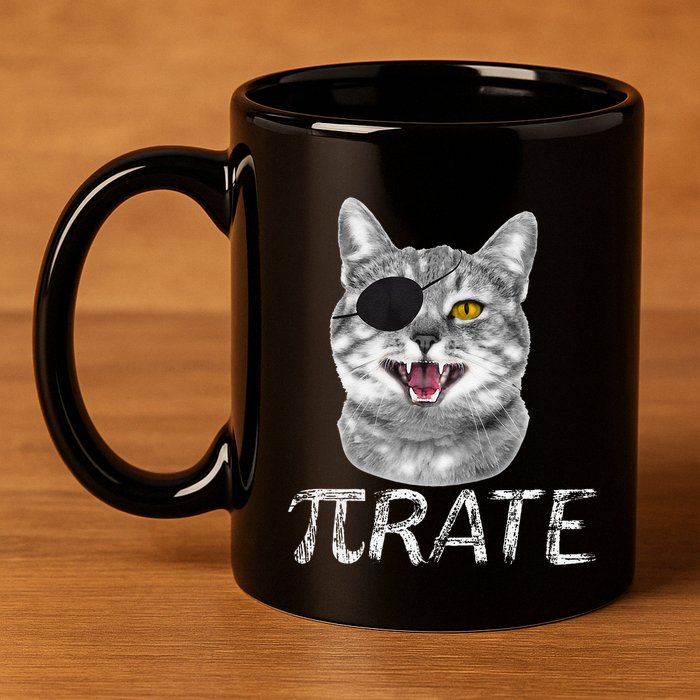 Funny Pi Day Math Science Cat Pirate 11oz C Handle Ceramic Mug
