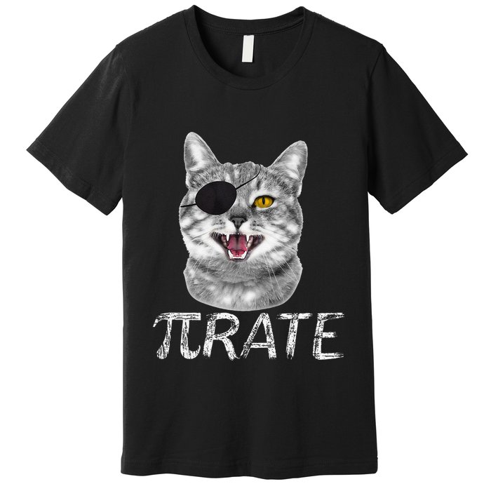 Funny Pi Day Math Science Cat Pirate Premium T-Shirt