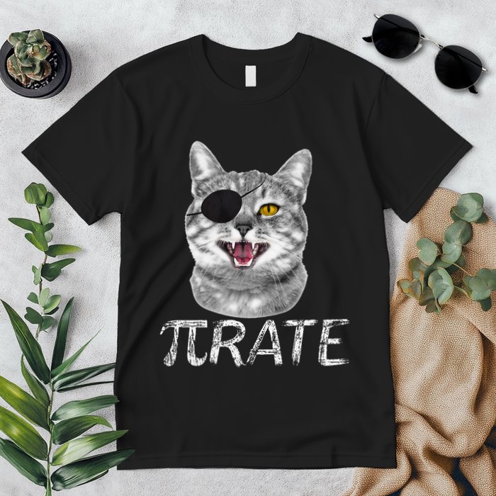 Funny Pi Day Math Science Cat Pirate Premium T-Shirt
