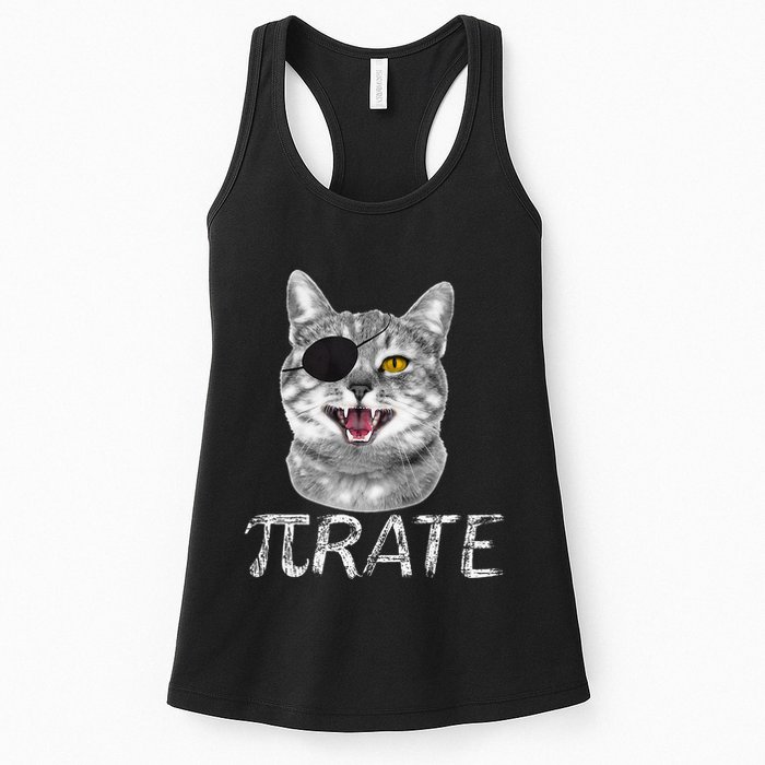 Funny Pi Day Math Science Cat Pirate Womens Tank Top