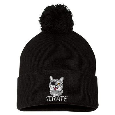 Funny Pi Day Math Science Cat Pirate Pom Pom 12in Knit Beanie