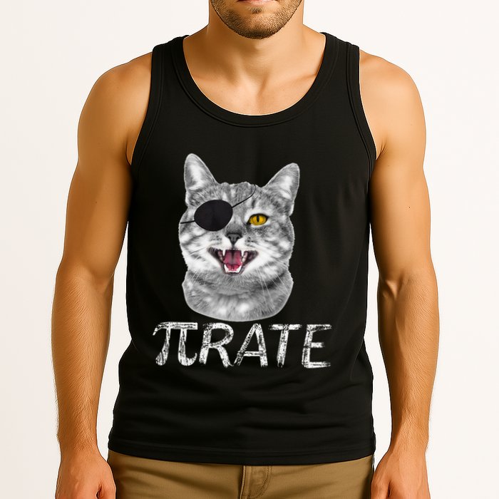 Funny Pi Day Math Science Cat Pirate Tank Top
