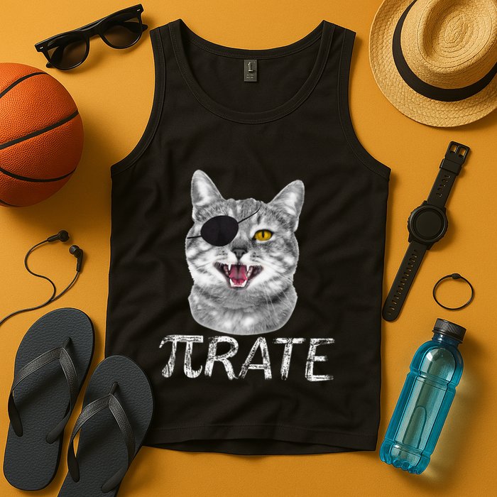 Funny Pi Day Math Science Cat Pirate Tank Top