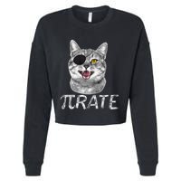 Funny Pi Day Math Science Cat Pirate Cropped Pullover Crew