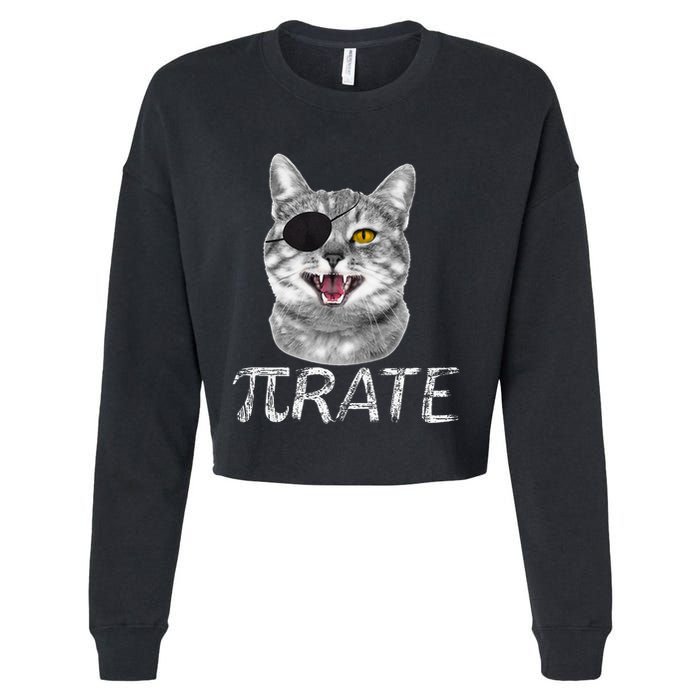 Funny Pi Day Math Science Cat Pirate Cropped Pullover Crew