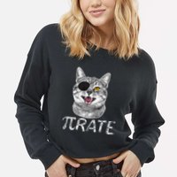 Funny Pi Day Math Science Cat Pirate Cropped Pullover Crew