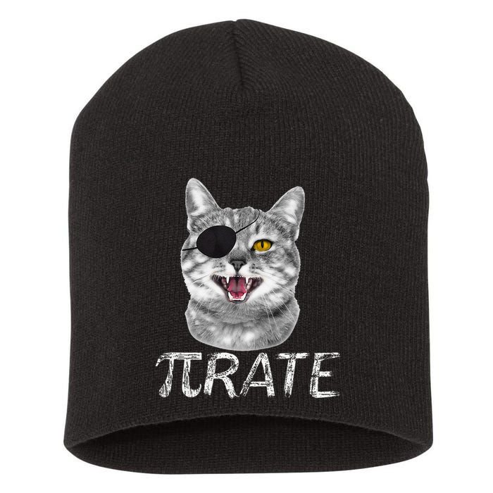 Funny Pi Day Math Science Cat Pirate Short Acrylic Beanie
