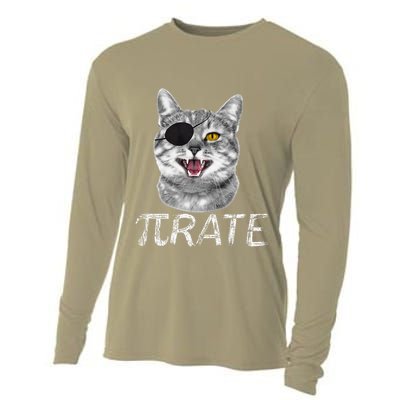 Funny Pi Day Math Science Cat Pirate Cooling Performance Long Sleeve Crew