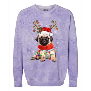 Funny Pug Dog Christmas Reindeer Santa Hat Xmas Light Pajama Gift Colorblast Crewneck Sweatshirt