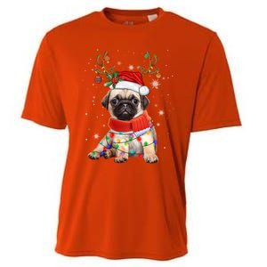 Funny Pug Dog Christmas Reindeer Santa Hat Xmas Light Pajama Gift Cooling Performance Crew T-Shirt