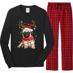 Funny Pug Dog Christmas Reindeer Santa Hat Xmas Light Pajama Gift Long Sleeve Pajama Set