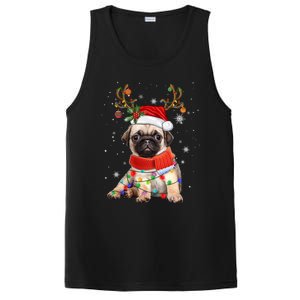 Funny Pug Dog Christmas Reindeer Santa Hat Xmas Light Pajama Gift PosiCharge Competitor Tank