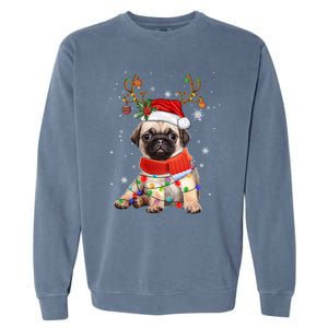 Funny Pug Dog Christmas Reindeer Santa Hat Xmas Light Pajama Gift Garment-Dyed Sweatshirt