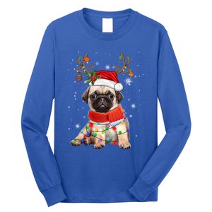 Funny Pug Dog Christmas Reindeer Santa Hat Xmas Light Pajama Gift Long Sleeve Shirt