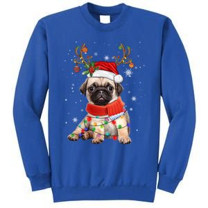 Funny Pug Dog Christmas Reindeer Santa Hat Xmas Light Pajama Gift Sweatshirt