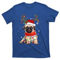 Funny Pug Dog Christmas Reindeer Santa Hat Xmas Light Pajama Gift T-Shirt